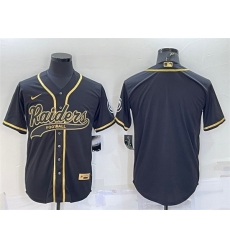 Men Las Vegas Raiders Blank Black Gold With Patch Cool Base Stitched Baseball Jersey