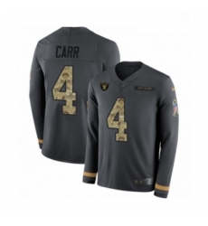 Youth Nike Oakland Raiders 4 Derek Carr Limited Black Salute to Service Therma Long Sleeve NFL Jersey