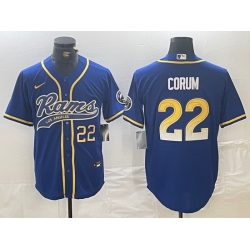 Men Los Angeles Rams 22 Blake Corum Royal Cool Base Stitched Baseball Jersey 2