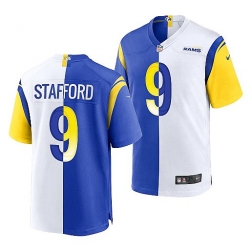 Men Los Angeles Rams 9 Matthew Stafford Royal White Split Stitched Football Jerse Men Los Angeles Rams 9 Matthew Stafford Royal White Split Stitched Football Jerse