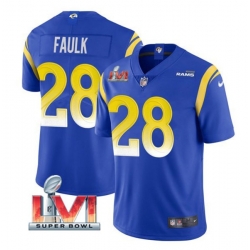 Nike Los Angeles Rams 28 Marshall Faulk Royal 2022 Super Bowl LVI Vapor Limited Jersey Nike Los Angeles Rams 28 Marshall Faulk Royal 2022 Super Bowl LVI Vapor Limited Jersey
