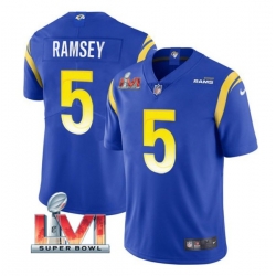Nike Los Angeles Rams 5 Jalen Ramsey Royal 2022 Super Bowl LVI Vapor Limited Jersey Nike Los Angeles Rams 5 Jalen Ramsey Royal 2022 Super Bowl LVI Vapor Limited Jersey