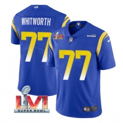 Nike Los Angeles Rams 77 Andrew Whitworth Royal 2022 Super Bowl LVI Vapor Limited Jersey Nike Los Angeles Rams 77 Andrew Whitworth Royal 2022 Super Bowl LVI Vapor Limited Jersey