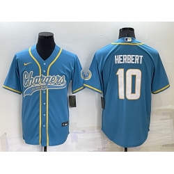 Men Los Angeles Chargers 10 Justin Herbert Blue Cool Base Stitched Baseball Jersey