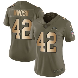 Nike Chargers #42 Uchenna Nwosu Olive Gold Womens Stitched NFL Limited 2017 Salute to Service Jersey Nike Chargers #42 Uchenna Nwosu Olive Gold Womens Stitched NFL Limited 2017 Salute to Service Jersey