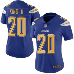 Women Chargers 20 Desmond King II Electric Blue Stitched Football Limited Rush Jersey