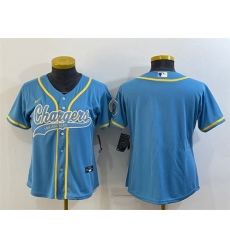 Women Los Angeles Chargers Blank Blue With Patch Cool Base Stitched Baseball Jersey