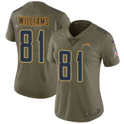 Womens Nike Chargers #81 Mike Williams Olive  Stitched NFL Limited 2017 Salute to Service Jersey Womens Nike Chargers #81 Mike Williams Olive  Stitched NFL Limited 2017 Salute to Service Jersey