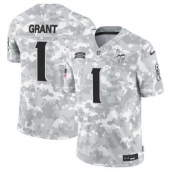 Men Minnesota Vikings 1 Bud Grant 2024 F U S E Arctic Camo Salute To Service Limited Stitched Football Jersey