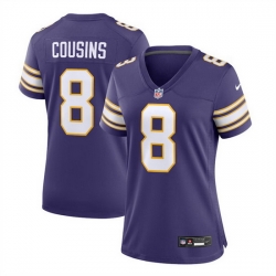 Women Minnesota Vikings 8 Kirk Cousins Purple 2023 Stitched Game Jersey  Run Small