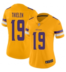 Women Vikings 19 Adam Thielen Gold Stitched Football Limited Inverted Legend Jersey