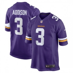 Youth Minnesota Vikings Minnesota Vikings 3 Jordan Addison Purple 2023 Draft Stitched Game Jersey