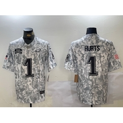 Men Philadelphia Eagles 1 Jalen Hurts 2024 F U S E Arctic Camo Salute To Service Limited Stitched Football jerseys