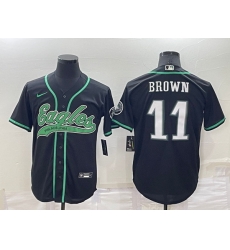 Men Philadelphia Eagles 11 A  J  Brown Black Cool Base Stitched Baseball Jersey