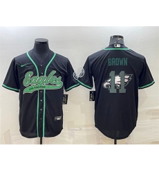 Men Philadelphia Eagles 11 A J Brown Black Team Big Logo With Patch Cool Base Stitched Baseball Jersey