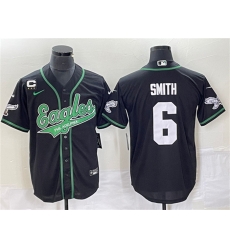 Men Philadelphia Eagles 6 DeVonta Smith Black With C Patch Cool Base Stitched Baseball Jersey