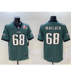 Men Philadelphia Eagles 68 Jordan Mailata Green 2025 Super Bowl LIX Patch New Vapor Untouchable Limited Stitched Football Jersey