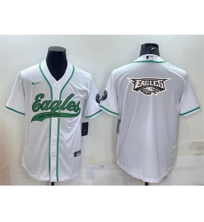 Men Philadelphia Eagles White Team Big Logo With Patch Cool Base Stitched Baseball Jersey