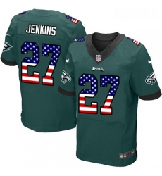 Mens Nike Philadelphia Eagles 27 Malcolm Jenkins Elite Midnight Green Home USA Flag Fashion NFL Jersey