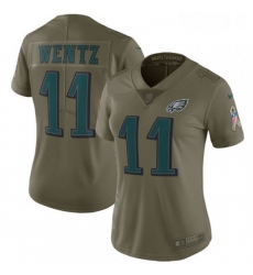 Womens Nike Philadelphia Eagles 11 Carson Wentz Limited Olive 2017 Salute to Service NFL Jersey