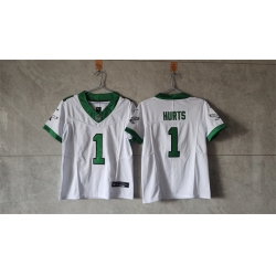 Youth Philadelphia Eagles 1 Jalen Hurts White Green 2023 F U S E Vapor Untouchable Limited Stitched Football Jersey