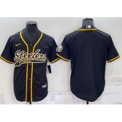 Men PITTSBURGH STEELERS Team Big Logo With Patch Cool Base Stitched Baseball Jersey Black Men PITTSBURGH STEELERS Team Big Logo With Patch Cool Base Stitched Baseball Jersey Black
