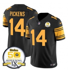 Men Pittsburgh Steelers 14 George Pickens Black 2024 F U S E 50th Anniversary Of Super Bowl IX Color Rush Limited Stitched Jersey