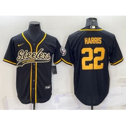 Men Pittsburgh Steelers 22 Najee Harris Black Gold With Patch Cool Base Stitched Baseball Jersey Men Pittsburgh Steelers 22 Najee Harris Black Gold With Patch Cool Base Stitched Baseball Jersey