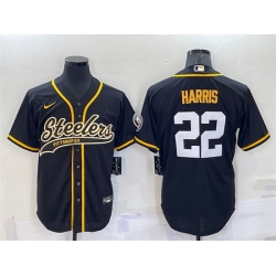 Men Pittsburgh Steelers 22 Najee Harris Black With Patch Cool Base Stitched Baseball Jersey Men Pittsburgh Steelers 22 Najee Harris Black With Patch Cool Base Stitched Baseball Jersey