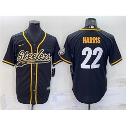 Men Pittsburgh Steelers 22 Najee Harris Black With Patch Cool Base Stitched Baseball Jerseys Men Pittsburgh Steelers 22 Najee Harris Black With Patch Cool Base Stitched Baseball Jerseys