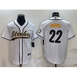 Men Pittsburgh Steelers 22 Najee Harris White With Patch Cool Base Stitched Baseball Jersey Men Pittsburgh Steelers 22 Najee Harris White With Patch Cool Base Stitched Baseball Jersey