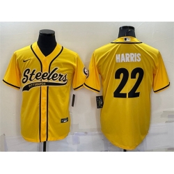 Men Pittsburgh Steelers 22 Najee Harris Yellow With Patch Cool Base Stitched Baseball Jersey Men Pittsburgh Steelers 22 Najee Harris Yellow With Patch Cool Base Stitched Baseball Jersey