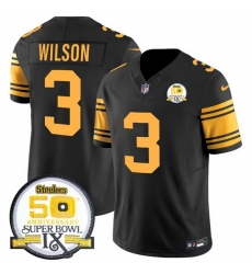 Men Pittsburgh Steelers 3 Russell Wilson Black 2024 F U S E 50th Anniversary Of Super Bowl IX Color Rush Limited Stitched Jersey