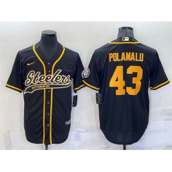 Men Pittsburgh Steelers 43 Troy Polamalu Black Gold With Patch Cool Base Stitched Baseball Jersey Men Pittsburgh Steelers 43 Troy Polamalu Black Gold With Patch Cool Base Stitched Baseball Jersey