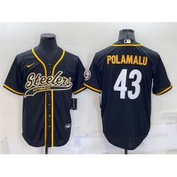 Men Pittsburgh Steelers 43 Troy Polamalu Black With Patch Cool Base Stitched Baseball Jersey Men Pittsburgh Steelers 43 Troy Polamalu Black With Patch Cool Base Stitched Baseball Jersey