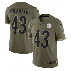 Men Pittsburgh Steelers 43 Troy Polamalu Olive 2022 Salute To Service Limited Stitched Jersey Men Pittsburgh Steelers 43 Troy Polamalu Olive 2022 Salute To Service Limited Stitched Jersey
