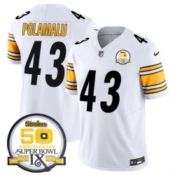 Men Pittsburgh Steelers 43 Troy Polamalu White 2024 F U S E 50th Anniversary Of Super Bowl IX Alternate Vapor Untouchable Limited Stitched Jersey