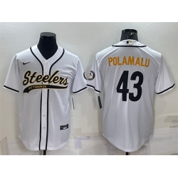Men Pittsburgh Steelers 43 Troy Polamalu White With Patch Cool Base Stitched Baseball Jersey Men Pittsburgh Steelers 43 Troy Polamalu White With Patch Cool Base Stitched Baseball Jersey