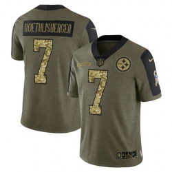 Men Pittsburgh Steelers 7 Ben Roethlisberger 2021 Salute To Service Olive Camo Limited Stitched Jersey Men Pittsburgh Steelers 7 Ben Roethlisberger 2021 Salute To Service Olive Camo Limited Stitched Jersey