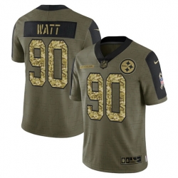 Men Pittsburgh Steelers 90 T J  Watt 2021 Salute To Service Olive Camo Limited Stitched Jersey Men Pittsburgh Steelers 90 T J  Watt 2021 Salute To Service Olive Camo Limited Stitched Jersey