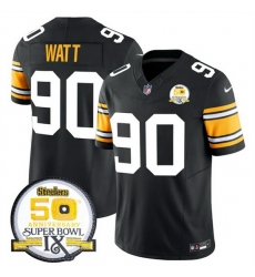 Men Pittsburgh Steelers 90 T J Watt Black 2024 F U S E 50th Anniversary Of Super Bowl IX Vapor Untouchable Limited Stitched Jersey