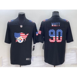 Men Pittsburgh Steelers 90 T J  Watt Black USA Flag Limited Stitched Jersey Men Pittsburgh Steelers 90 T J  Watt Black USA Flag Limited Stitched Jersey
