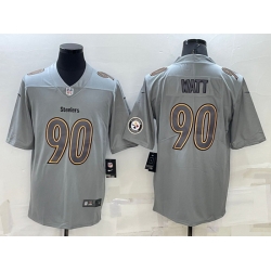Men Pittsburgh Steelers 90 T J  Watt Grey Atmosphere Fashion Stitched Jersey Men Pittsburgh Steelers 90 T J  Watt Grey Atmosphere Fashion Stitched Jersey