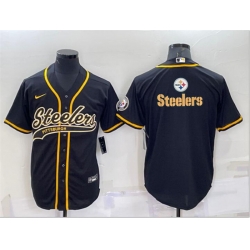 Men Pittsburgh Steelers Black Team Big Logo With Patch Cool Base Stitched Baseball Jersey Men Pittsburgh Steelers Black Team Big Logo With Patch Cool Base Stitched Baseball Jersey