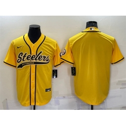 Men Pittsburgh Steelers Blank Yellow With Patch Cool Base Stitched Baseball Jersey Men Pittsburgh Steelers Blank Yellow With Patch Cool Base Stitched Baseball Jersey