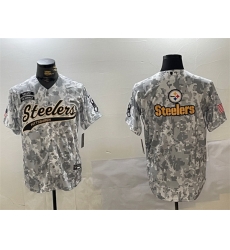 Men Pittsburgh Steelers Team Big Logo 2024 Arctic Camo Salute To Service Stitched Baseball Jersey 1