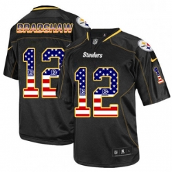 Mens Nike Pittsburgh Steelers 12 Terry Bradshaw Elite Black USA Flag Fashion NFL Jersey Mens Nike Pittsburgh Steelers 12 Terry Bradshaw Elite Black USA Flag Fashion NFL Jersey