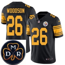 Men's Nike Pittsburgh Steelers #26 Rod Woodson Elite Black Rush NFL MDR Dan Rooney Patch Jersey Men's Nike Pittsburgh Steelers #26 Rod Woodson Elite Black Rush NFL MDR Dan Rooney Patch Jersey