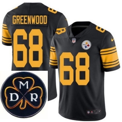 Men's Nike Pittsburgh Steelers #68 L.C. Greenwood Elite Black Rush NFL MDR Dan Rooney Patch Jersey Men's Nike Pittsburgh Steelers #68 L.C. Greenwood Elite Black Rush NFL MDR Dan Rooney Patch Jersey