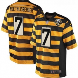 Mens Nike Pittsburgh Steelers 7 Ben Roethlisberger Game YellowBlack Alternate 80TH Anniversary Throwback NFL Jersey Mens Nike Pittsburgh Steelers 7 Ben Roethlisberger Game YellowBlack Alternate 80TH Anniversary Throwback NFL Jersey